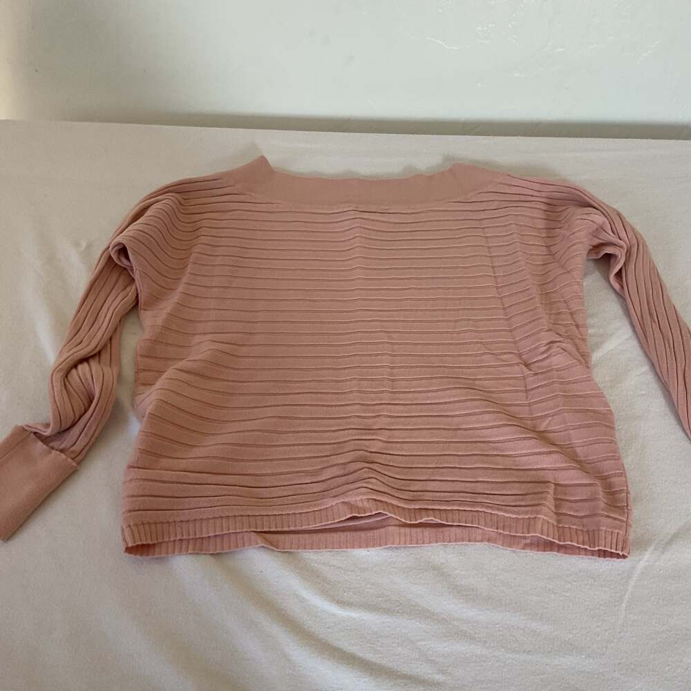 Vila Milano Pink Sweater Size Large Ribbed boat neck warm Cuffed Sleeves Woman - Picture 4 of 4